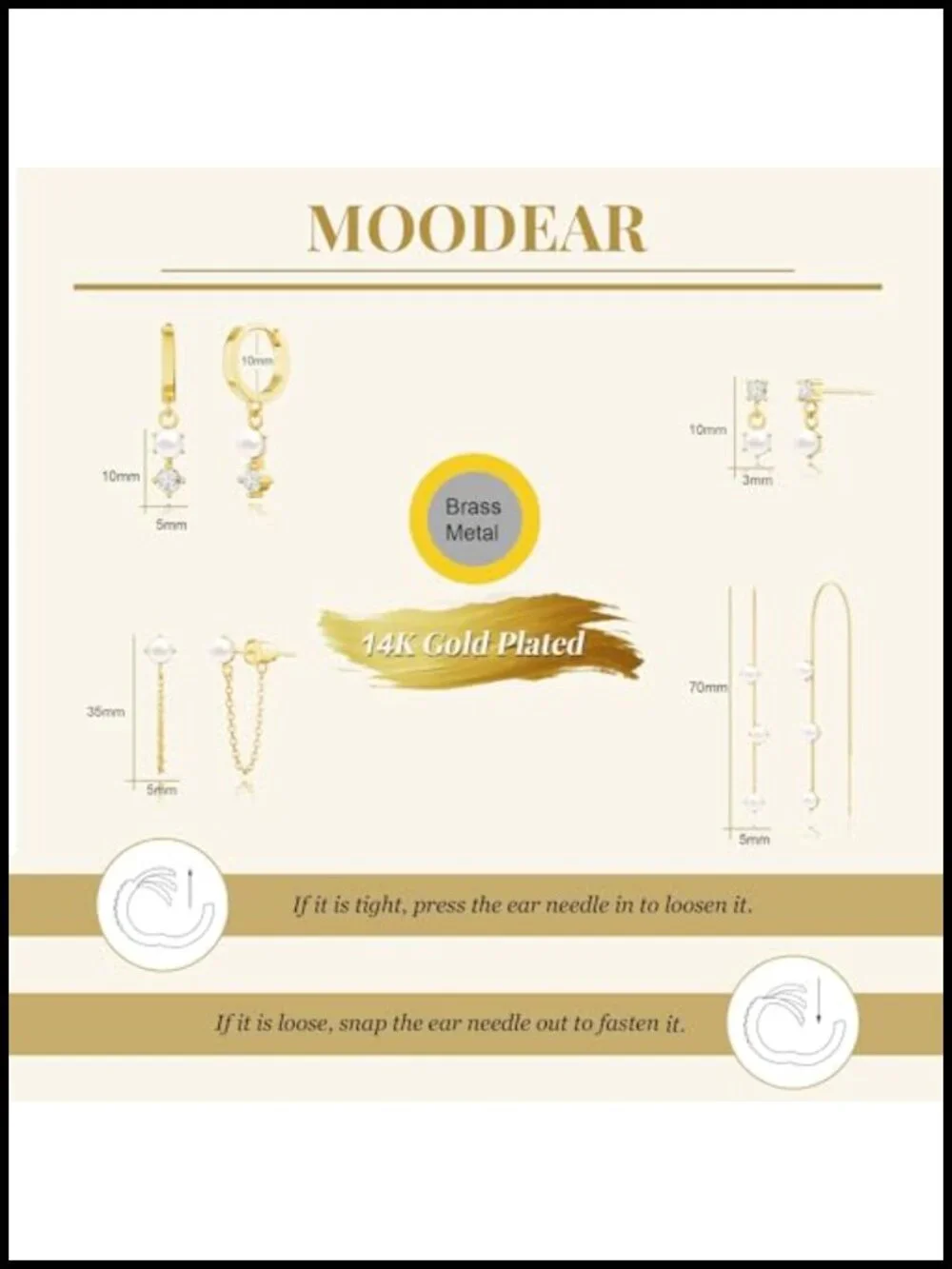 14K Gold Plated Pearl Earring Set for Women, 5 Pairs Dangle Hoop Studs